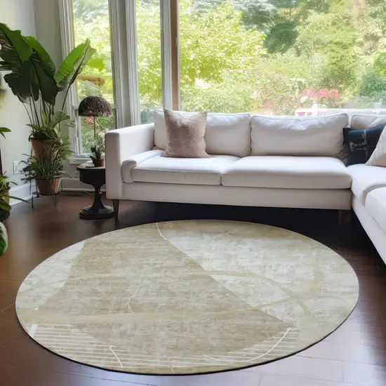 8' Beige Taupe And Tan Round Abstract Washable Indoor Outdoor Area Rug Photo 6