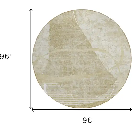 8' Beige Taupe And Tan Round Abstract Washable Indoor Outdoor Area Rug Photo 3