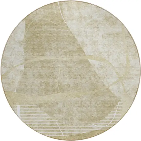 8' Beige Taupe And Tan Round Abstract Washable Indoor Outdoor Area Rug Photo 2