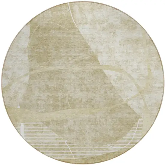 8' Beige Taupe And Tan Round Abstract Washable Indoor Outdoor Area Rug Photo 2