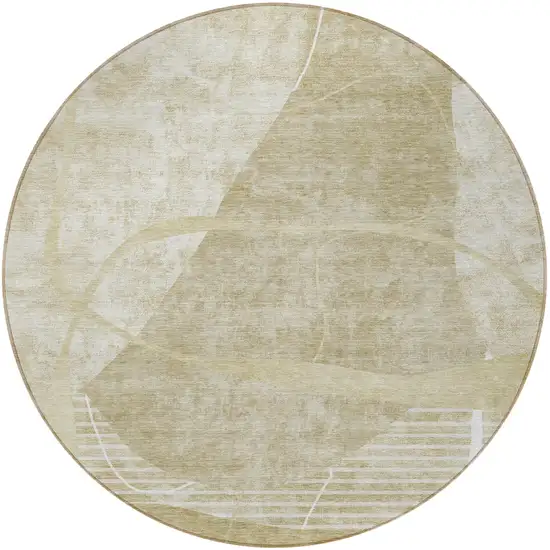 8' Beige Taupe And Tan Round Abstract Washable Indoor Outdoor Area Rug Photo 4