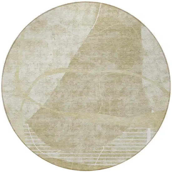 8' Beige Taupe And Tan Round Abstract Washable Indoor Outdoor Area Rug Photo 4