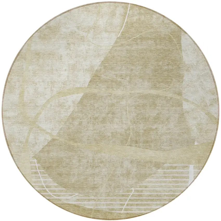 8' Beige Taupe And Tan Round Abstract Washable Indoor Outdoor Area Rug Photo 4