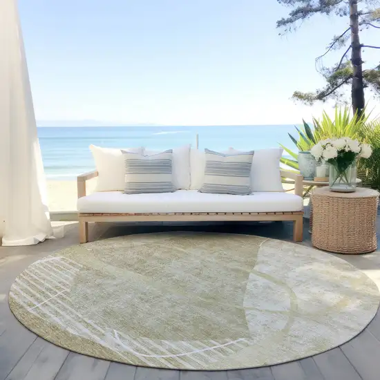 8' Beige Taupe And Tan Round Abstract Washable Indoor Outdoor Area Rug Photo 5