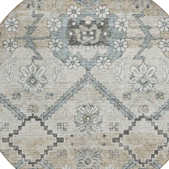 8' Beige Taupe And Tan Round Floral Washable Indoor Outdoor Area Rug Photo 5