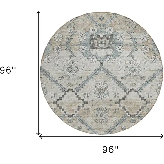 8' Beige Taupe And Tan Round Floral Washable Indoor Outdoor Area Rug Photo 3