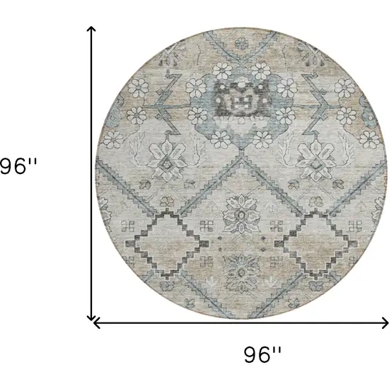 8' Beige Taupe And Tan Round Floral Washable Indoor Outdoor Area Rug Photo 3
