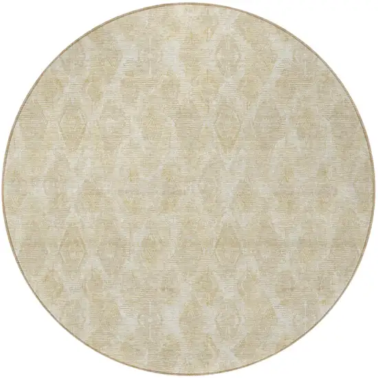 8' Beige Taupe And Tan Round Geometric Washable Indoor Outdoor Area Rug Photo 4