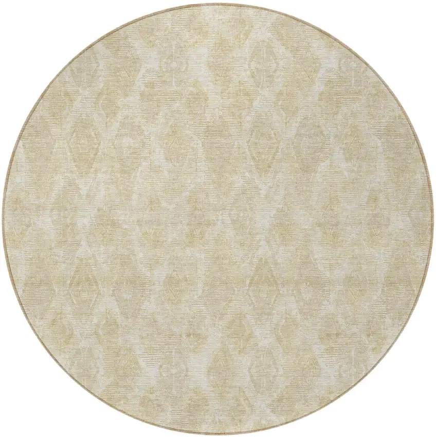 8' Beige Taupe And Tan Round Geometric Washable Indoor Outdoor Area Rug Photo 4