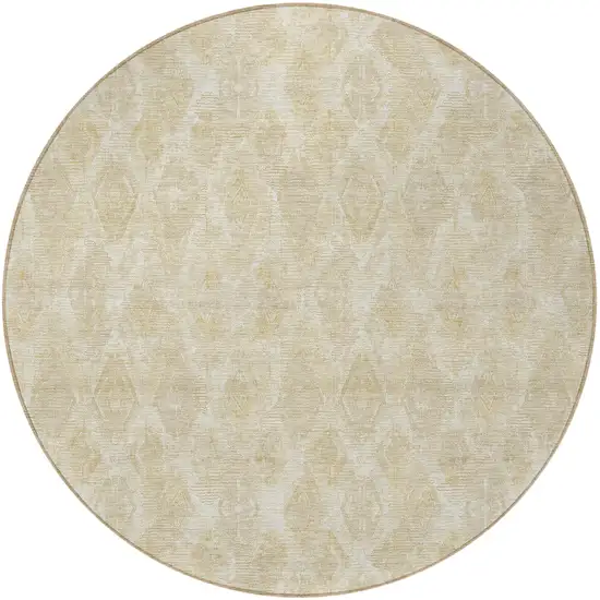 8' Beige Taupe And Tan Round Geometric Washable Indoor Outdoor Area Rug Photo 4