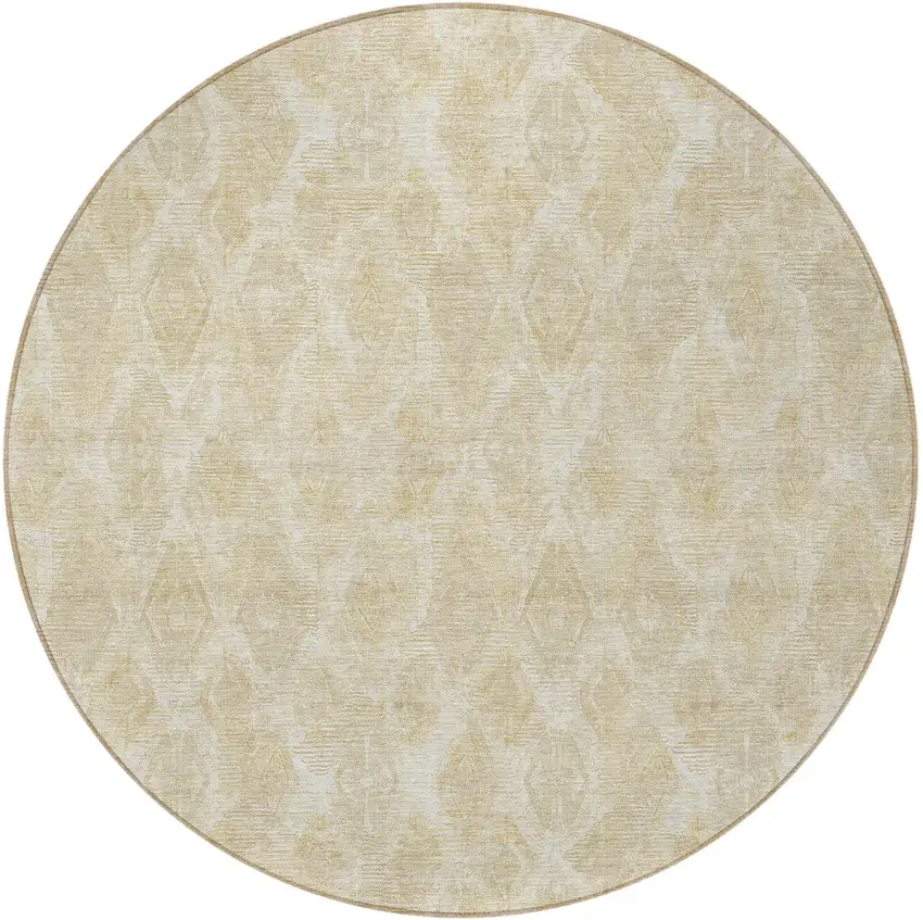 8' Beige Taupe And Tan Round Geometric Washable Indoor Outdoor Area Rug Photo 4