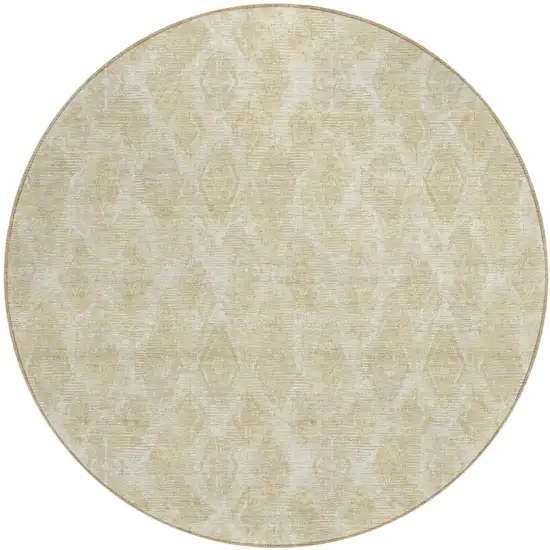 8' Beige Taupe And Tan Round Geometric Washable Indoor Outdoor Area Rug Photo 2