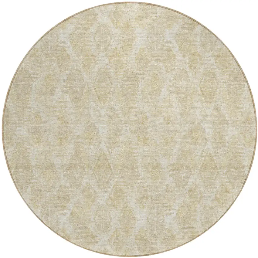 8' Beige Taupe And Tan Round Geometric Washable Indoor Outdoor Area Rug Photo 2
