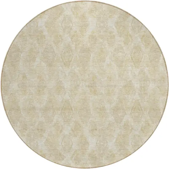 8' Beige Taupe And Tan Round Geometric Washable Indoor Outdoor Area Rug Photo 2