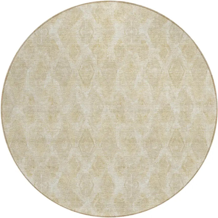 8' Beige Taupe And Tan Round Geometric Washable Indoor Outdoor Area Rug Photo 2