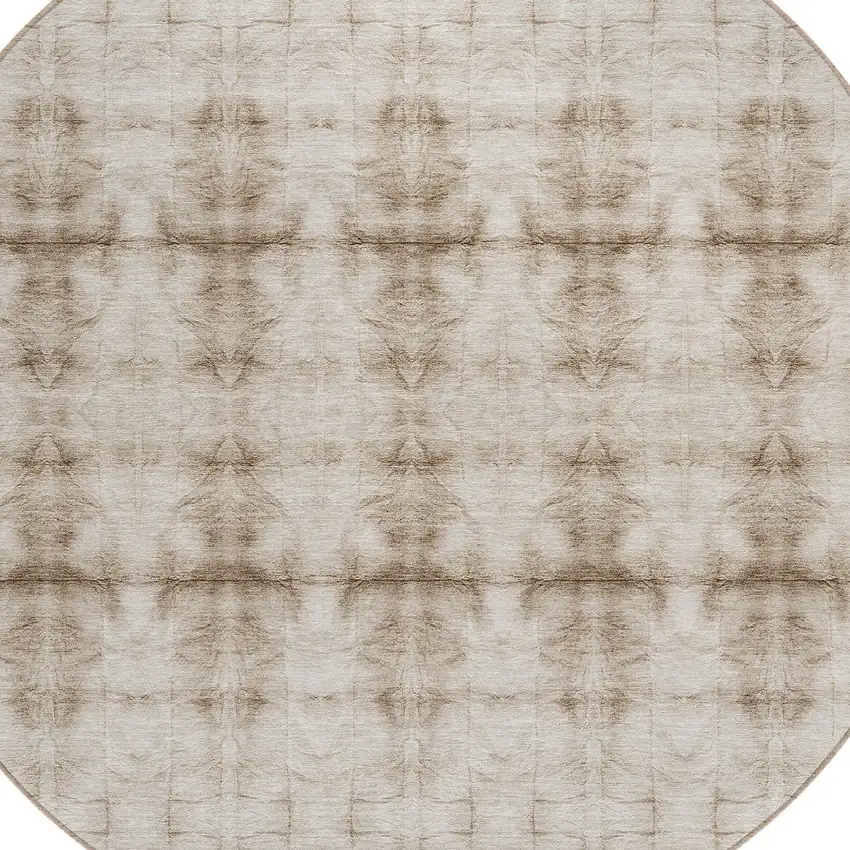 8' Beige Taupe And Tan Round Geometric Washable Indoor Outdoor Area Rug Photo 4