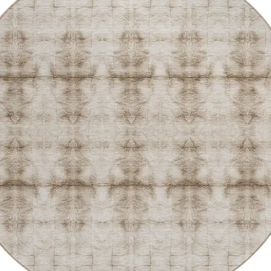 8' Beige Taupe And Tan Round Geometric Washable Indoor Outdoor Area Rug Photo 4