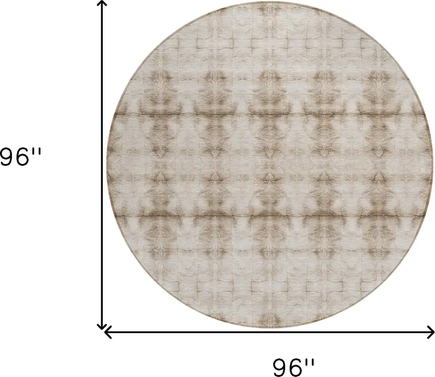 8' Beige Taupe And Tan Round Geometric Washable Indoor Outdoor Area Rug Photo 3