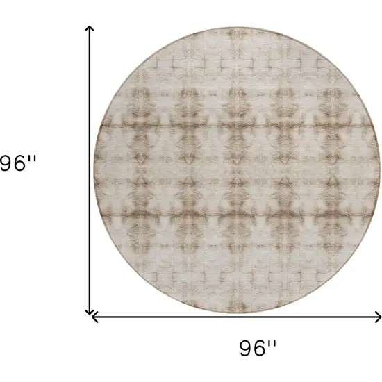 8' Beige Taupe And Tan Round Geometric Washable Indoor Outdoor Area Rug Photo 3