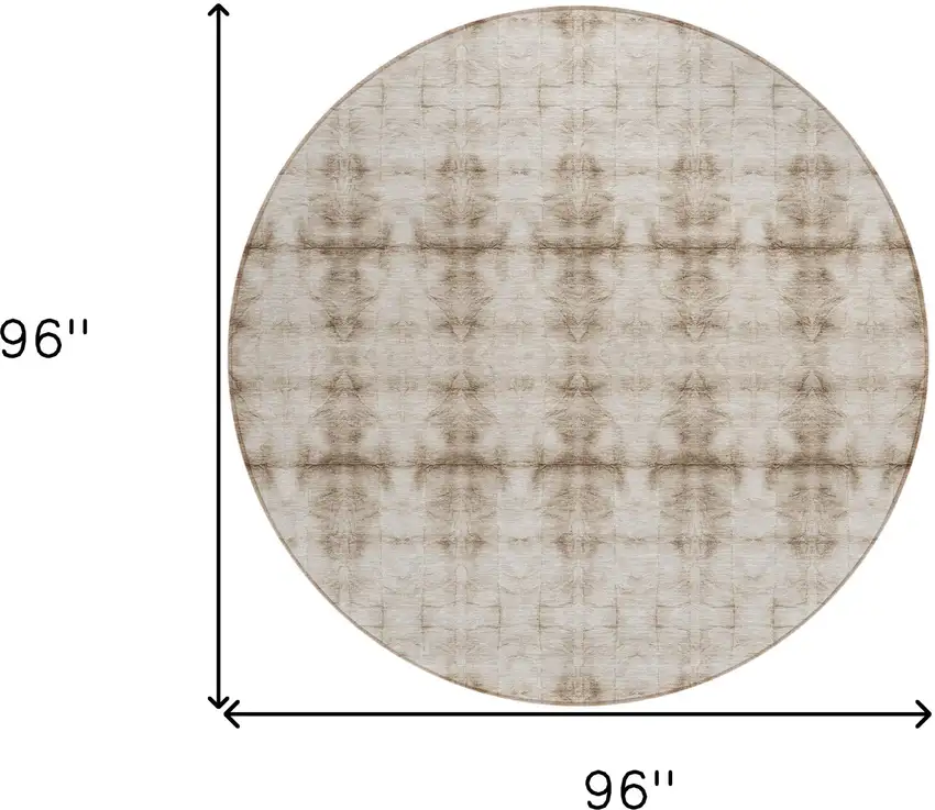 8' Beige Taupe And Tan Round Geometric Washable Indoor Outdoor Area Rug Photo 3