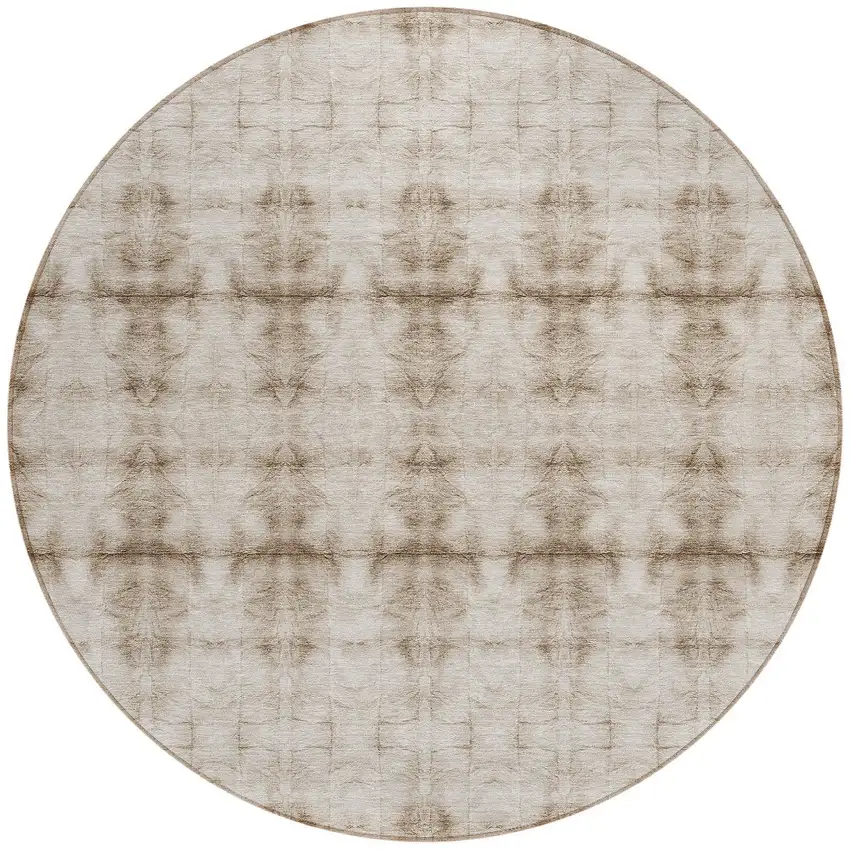 8' Beige Taupe And Tan Round Geometric Washable Indoor Outdoor Area Rug Photo 5