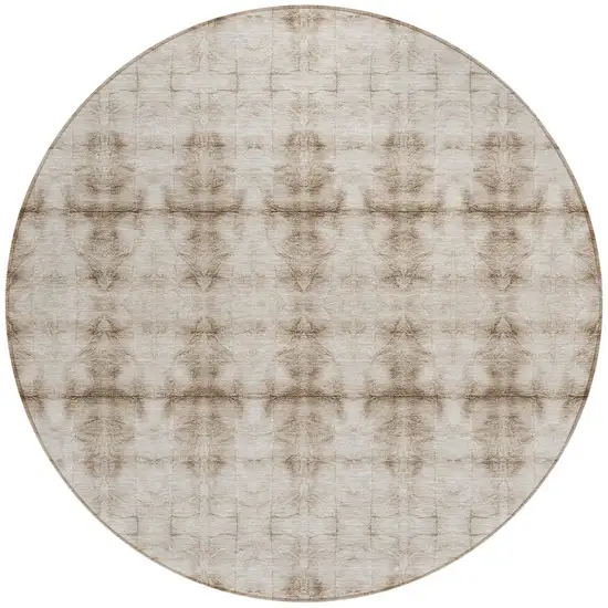 8' Beige Taupe And Tan Round Geometric Washable Indoor Outdoor Area Rug Photo 5
