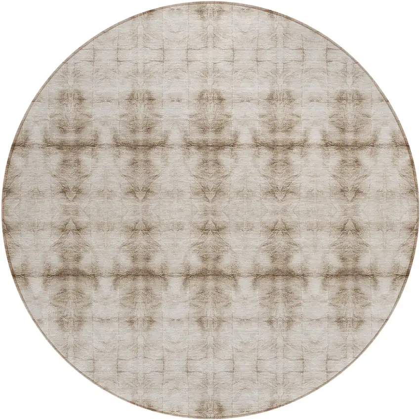 8' Beige Taupe And Tan Round Geometric Washable Indoor Outdoor Area Rug Photo 2