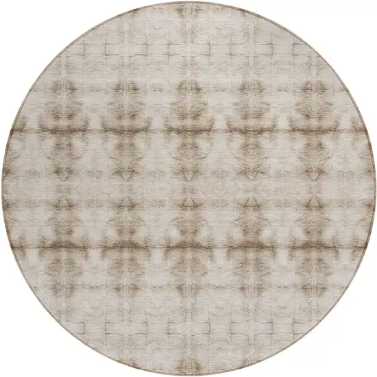 8' Beige Taupe And Tan Round Geometric Washable Indoor Outdoor Area Rug Photo 2