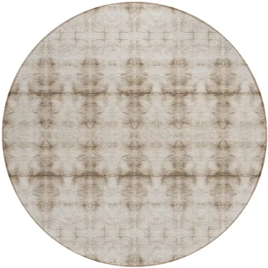 8' Beige Taupe And Tan Round Geometric Washable Indoor Outdoor Area Rug Photo 2