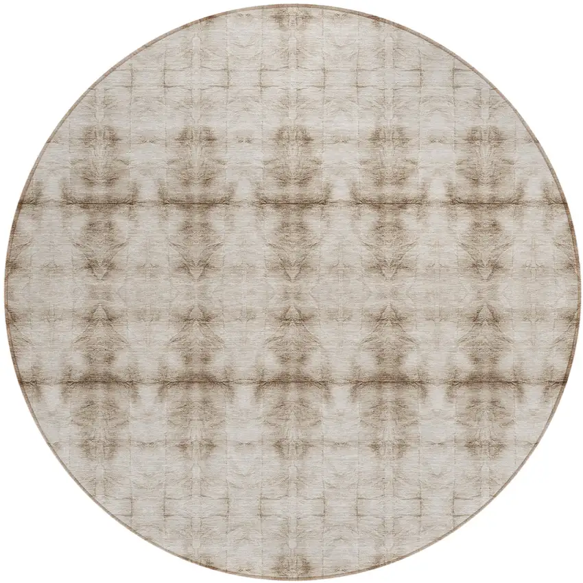 8' Beige Taupe And Tan Round Geometric Washable Indoor Outdoor Area Rug Photo 2