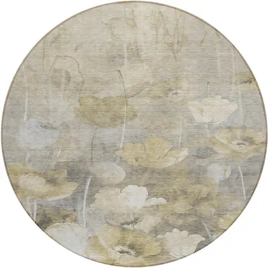 8' Beige Taupe And Wheat Round Floral Washable Indoor Outdoor Area Rug Photo 2