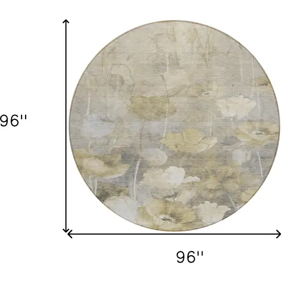8' Beige Taupe And Wheat Round Floral Washable Indoor Outdoor Area Rug Photo 3
