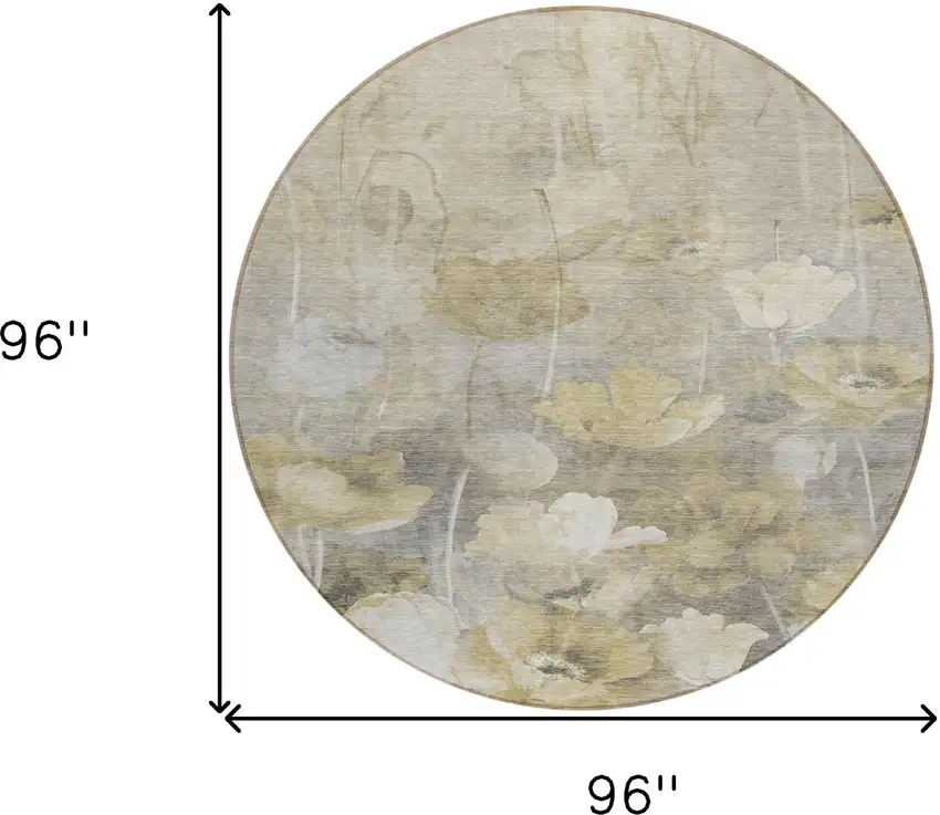 8' Beige Taupe And Wheat Round Floral Washable Indoor Outdoor Area Rug Photo 3