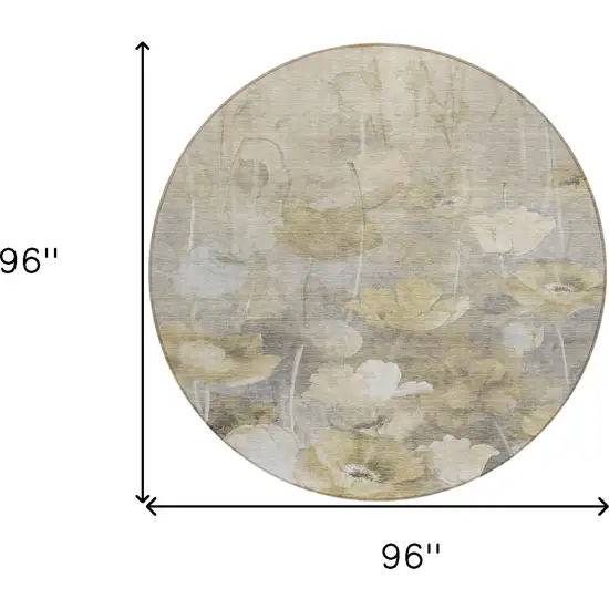 8' Beige Taupe And Wheat Round Floral Washable Indoor Outdoor Area Rug Photo 3
