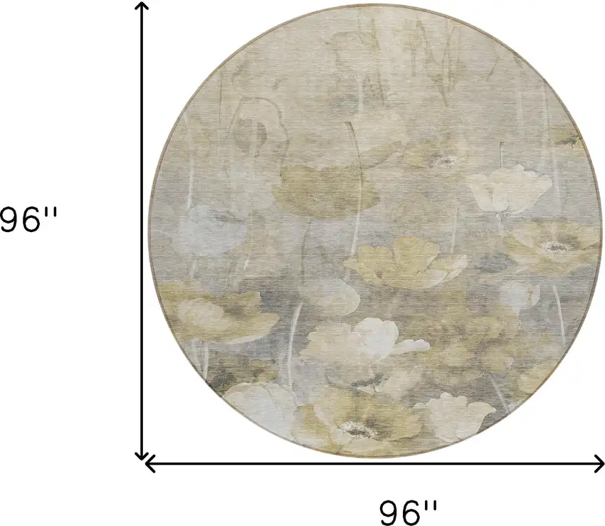 8' Beige Taupe And Wheat Round Floral Washable Indoor Outdoor Area Rug Photo 3