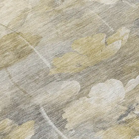 8' Beige Taupe And Wheat Round Floral Washable Indoor Outdoor Area Rug Photo 4