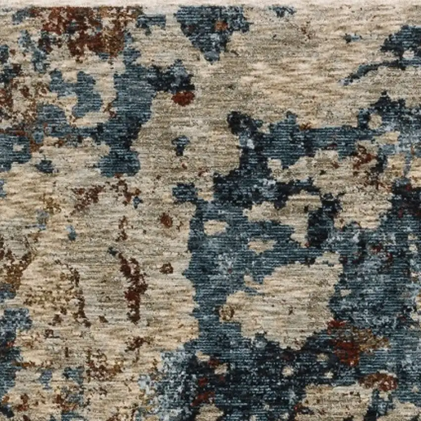 8' Beige Teal And Brown Abstract Runner Rug With Fringe Photo 5