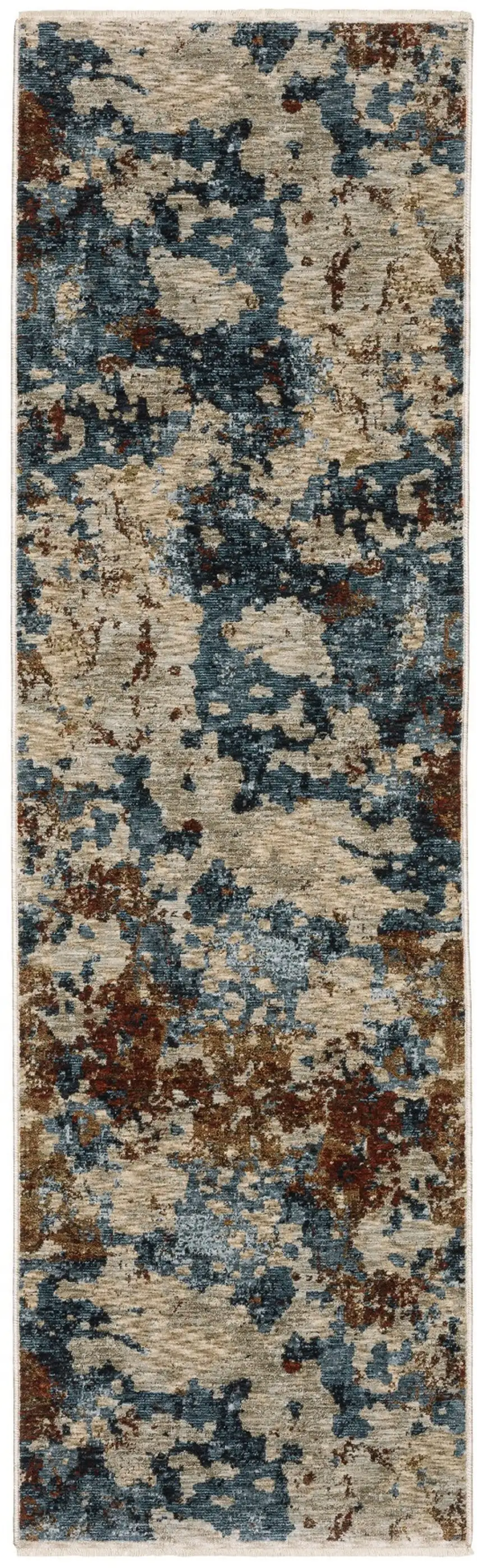 8' Beige Teal And Brown Abstract Runner Rug With Fringe Photo 4