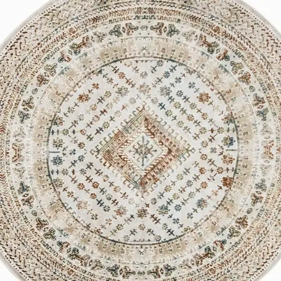 8' Beige Teal Blue And Orange Oriental Non Skid Round Rug Photo 3