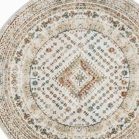 8' Beige Teal Blue And Orange Oriental Non Skid Round Rug Photo 7