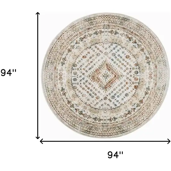 8' Beige Teal Blue And Orange Oriental Non Skid Round Rug Photo 3