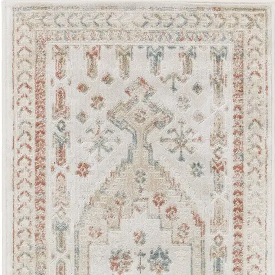 10' Beige Teal Blue And Orange Oriental Non Skid Runner Rug Photo 7