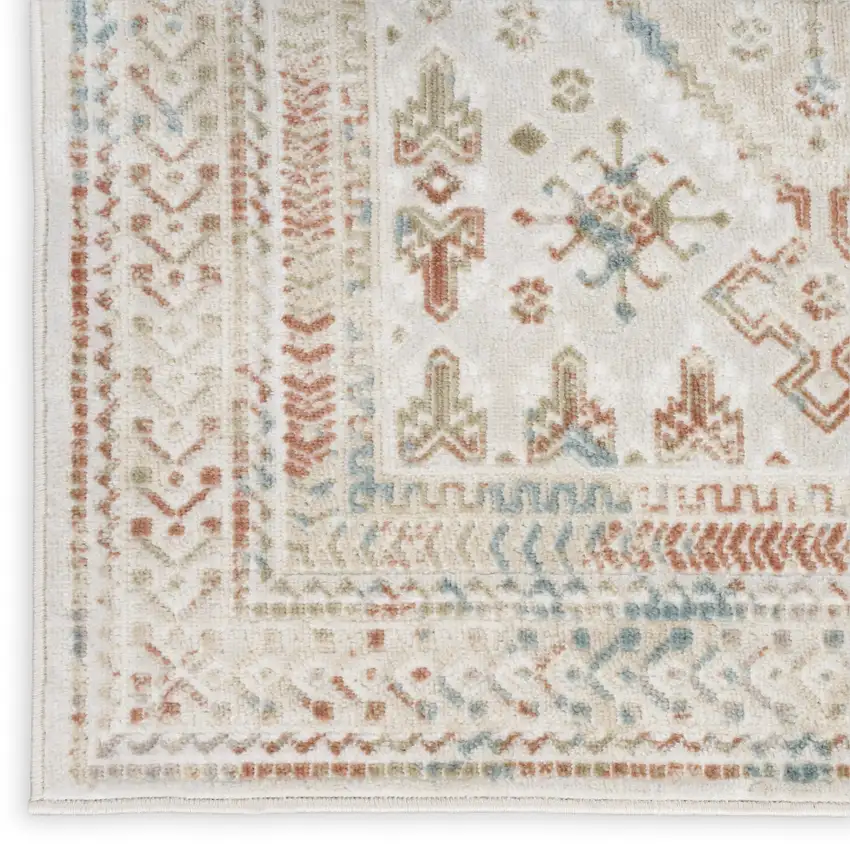 10' Beige Teal Blue And Orange Oriental Non Skid Runner Rug Photo 9