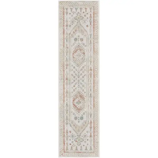 10' Beige Teal Blue And Orange Oriental Non Skid Runner Rug Photo 4