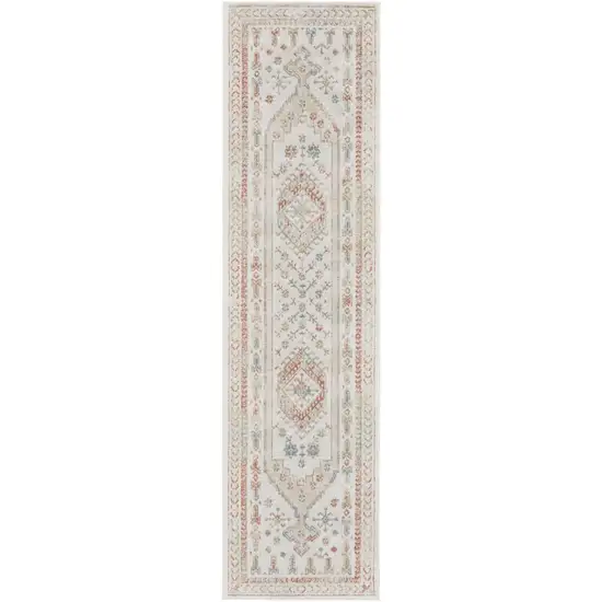 10' Beige Teal Blue And Orange Oriental Non Skid Runner Rug Photo 2