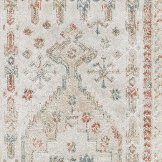 10' Beige Teal Blue And Orange Oriental Non Skid Runner Rug Photo 6