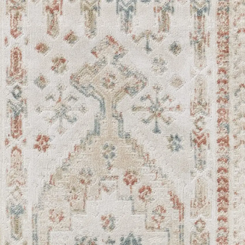 10' Beige Teal Blue And Orange Oriental Non Skid Runner Rug Photo 6