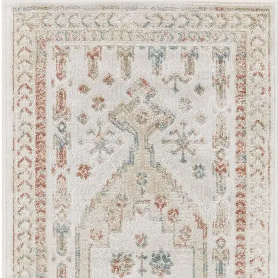 10' Beige Teal Blue And Orange Oriental Non Skid Runner Rug Photo 3