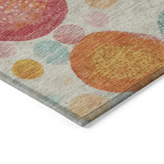 8' Beige Teal Blue And Orange Round Geometric Washable Indoor Outdoor Area Rug Photo 8