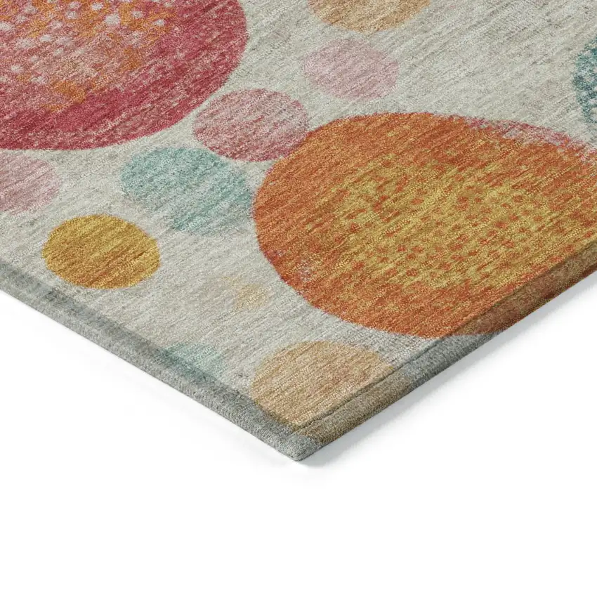 8' Beige Teal Blue And Orange Round Geometric Washable Indoor Outdoor Area Rug Photo 8